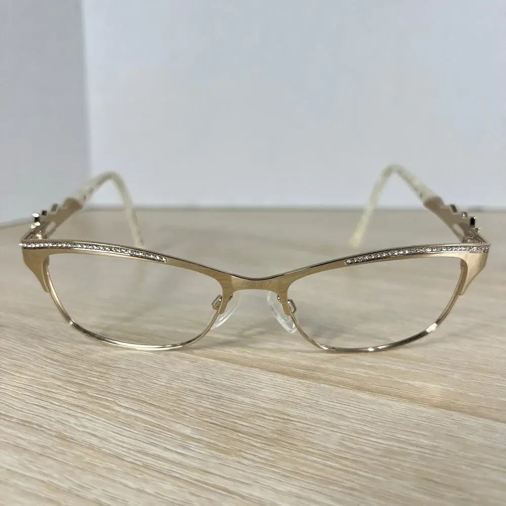 Tura TE255 GLD Eyeglasses Gold White Marble Frames 53-17-140 Italy Excellent